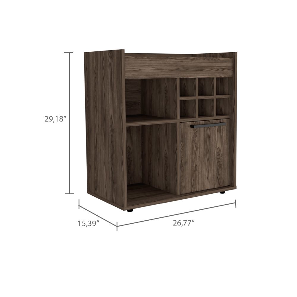 Lyon Bar Cabinet, Six Cubbies, Cabinet With Divisions, Two Concealed Shelves -Dark Walnut